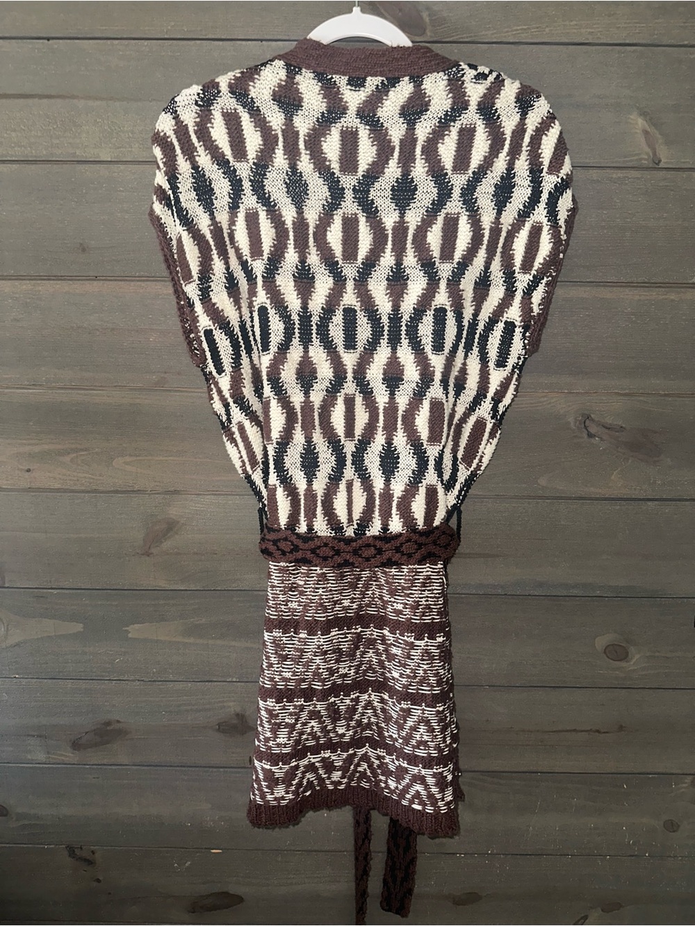NWT ANTHROPOLOGIE Brown and Cream Open-Front Knit Cardigan Sweater Vest